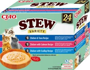 INABA Cat Ciao Stew - karma uzupełniająca dla kota o smaku kurczaka, tuńczyka, łososia i przegrzebek 24x40g