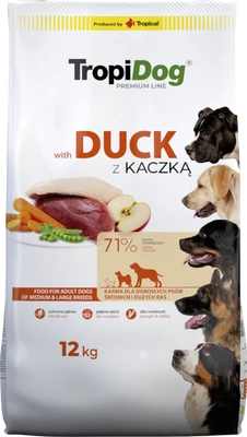 TROPIDOG Premium adult medium & large breed kaczka z ryżem 12kg