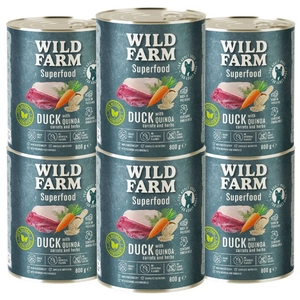 WILD FARM Superfood Duck (Kaczka z komosą ryżową, marchewką i ziołami) 6x800g bezzbożowa karma dla psa
