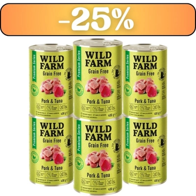 WILD FARM Premium Grain Free Pork and Tuna 6x400g  - bezzbożowa karma dla kota
