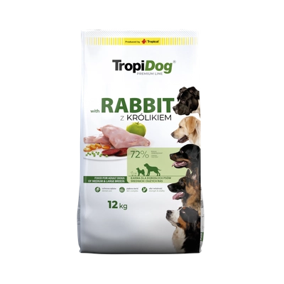 TROPIDOG Premium Adult medium & large breeds bogaty w królika i ryż 12kg / opakowanie uszkodzone (4151)