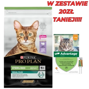 PRO PLAN Sterilised Renal Karma dla kotów bogata w indyka 10kg + Advantage - dla kotów (0,4mlx4) *roztwór* blister