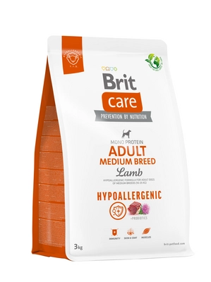 BRIT CARE Dog Hypoallergenic Adult Medium Breed Lamb 3kg /Opakowanie uszkodzone (6444) !!!