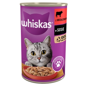 WHISKAS Adult puszka 400 g - mokra karma pełnoporcjowa dla dorosłych kotów, kawałki z wołowiną w sosie