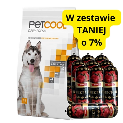 PETCOOL Daily Fresh dla dorosłych psów 18kg + Hektor z wołowiną 10x900g