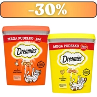 DREAMIES Mega Pudełko 2x350g – karma uzupełniająca dla dorosłych kotów, z pysznym kurczakiem / z pysznym serem