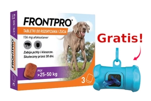 Frontpro tabletki na pchły i kleszcze XL 136mg 25-50kg x 3tabl + Frontline Dozownik na woreczki GRATIS!