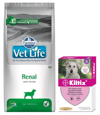 FARMINA Vet Life Dog Renal 12kg + BAYER Kiltix Obroża dla psów dużych dł 70cm