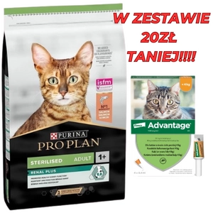 PRO PLAN Sterilised Vital Functions Karma dla kotów bogata w łososia 10kg + Advantage - dla kotów (0,4mlx4) *roztwór* blister
