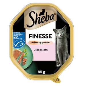 SHEBA Finesse tacka 85 g – mokra karma pełnoporcjowa dla dorosłych kotów, z łososiem, w pasztecie