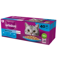 WHISKAS Adult saszetki 40 x 85 g Rybne Przysmaki - mokra karma dla dorosłego kota, w galaretce (kawałki z: łososiem, tuńczykiem, dorszem, białą rybą)