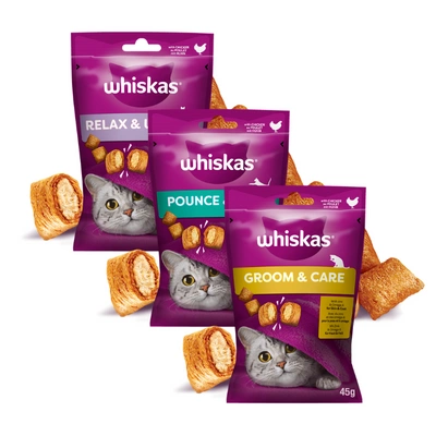 WHISKAS (Zdrowy Blask,Energia i Witalność,Relaks i Odprężenie) 3x45g - przysmak dla kota, z kurczakiem