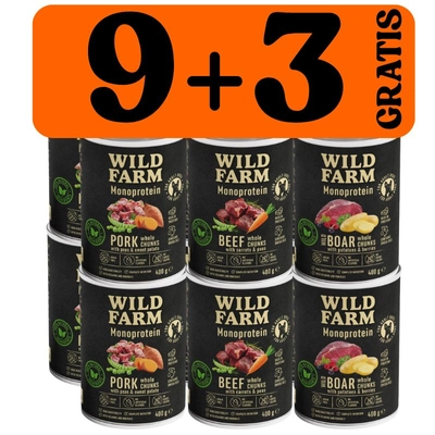 WILD FARM Monoprotein Mix smaków 9x400g + 3x400g GRATIS 