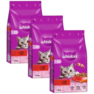 WHISKAS Adult 11,4kg (3x3,8kg) - sucha karma pełnoporcjowa dla dorosłych kotów, z pyszną wołowiną
