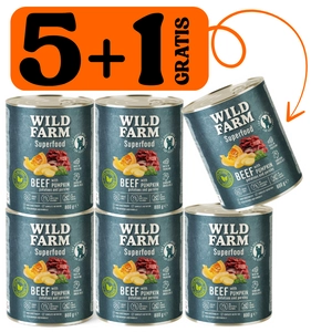 WILD FARM Superfood Beef (Wołowina z dynią, ziemniakami i natką pietruszki) 5x800g + 800g GRATIS bezzbożowa karma dla psa