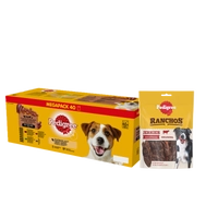 PEDIGREE Adult saszetka 40x100 g - Mix Smaków w Sosie, mokra karma pełnoporcjowa dla dorosłych psów + PEDIGREE® Ranchos™ Superfoods z wołowiną, jagodami i pełnym ziarnem 70g GRATIS 