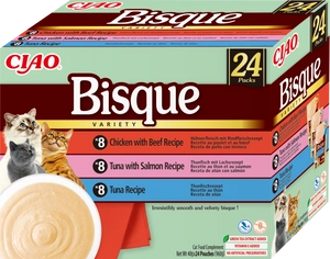 INABA Cat Ciao Bisque - karma uzupełniająca dla kota zupa krem z kurczakiem, wołowiną, tuńczykiem i łososiem 24x40g