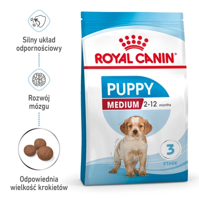 ROYAL CANIN Medium Puppy 14kg karma sucha dla szczeniąt, od 2 do 12 miesiąca, ras średnich\ Opakowanie uszkodzone (6816) !!! 