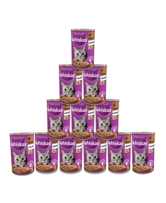 WHISKAS Adult puszka 12 x 400g - mokra karma dla kotów z kaczką w galaretce