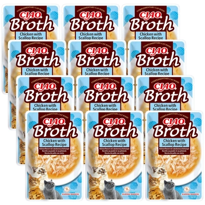 INABA  Cat Ciao Broth - karma uzupełniająca dla kota o smaku kurczaka i przegrzebek 12x40g