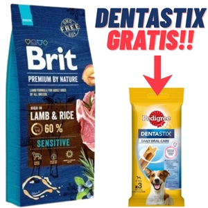 BRIT Premium By Nature Sensitive Lamb 8kg + DentaStix GRATIS!!