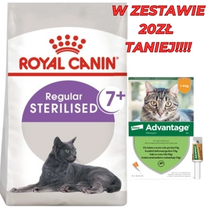 ROYAL CANIN  Sterilised +7 10kg karma sucha dla kotów dorosłych, od 7 do 12 roku życia życia, sterylizowanych + Advantage - dla kotów (0,4mlx4) *roztwór* blister
