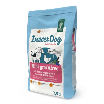 GREEN PETFOOD InsectDog Mini Grainfree 7,5kg / dla małych psów o wrażliwych żołądkach. Bezzbożowa receptura z białkiem owadzim / Opakowanie uszkodzone (1362) !!! 
