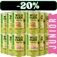 WILD FARM Premium Grain Free Chicken and Salmon / Turkey and Salmon Junior 12x400g - bezzbożowa karma dla kociąt