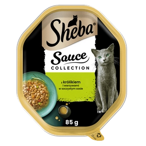 SHEBA Sauce Collection tacka 85 g – mokra karma pełnoporcjowa dla dorosłych kotów, kawałki z królikiem i warzywami, w sosie