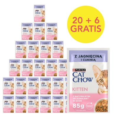 CAT CHOW Kitten Karma dla kociąt z jagnięciną i cukinią w sosie 85g Saszetka 20+6 GRATIS