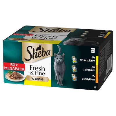 SHEBA saszetka 50x50g Fresh & Fine - mokra karma dla kotów dorosłych w sosie (z kurczakiem, z drobiem, z indykiem)