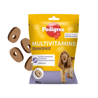 PEDIGREE Multivitamins Trawienie - karma uzupełniająca dla dorosłych psów, o smaku kurczaka 180 g