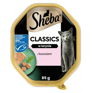 SHEBA Classics tacka 85 g – mokra karma pełnoporcjowa dla dorosłych kotów, z łososiem, w terynie