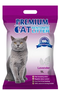 Premium Cat Żwirek Bentonitowy Zbrylający - Lawendowy dla kota 5L- 3,8kg / Opakowanie uszkodzone (4799)