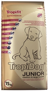 TROPIDOG Super Premium junior medium & large breed indyk, łosoś i jajka 15kg