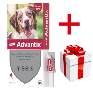 Advantix - dla psów 10-25kg (4 pipety x 2,5ml) + niespodzianka dla psa GRATIS!