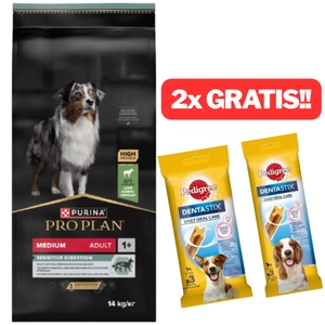 PRO PLAN Sensitive Digestion Medium Adult Karma dla psów bogata w jagnięcinę 14kg + 2x DentaStix GRATIS!!