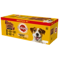 PEDIGREE Adult saszetka 40x100 g - Mix Smaków w Sosie, mokra karma pełnoporcjowa dla dorosłych psów (kawałki bogate w mieszankę wołowiny i jagnięciny, mieszankę jagnięciny i wątróbki, mieszankę wołowiny i wątróbki oraz w kaczkę)