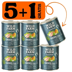WILD FARM Superfood Chicken (Kurczak z dynią, jabłkiem i ziołami) 5x800g + 800g GRATIS bezzbożowa karma dla psa