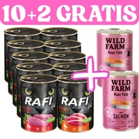 RAFI Cat Adult z cielęciną/kaczką 10x400g + WILD FARM Pate with Salmon 2x400g GRATIS