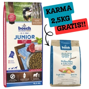 Bosch Junior Lamb & Rice, jagnięcina i ryż (nowa receptura) 15kg  + BOSCH Plus Kurczak Bataty 2,5kg GRATIS!!