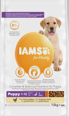 IAMS-Sucha karma for Vitality dla szczeniąt ras dużych ze świeżym kurczakiem dla szczeniąt ras dużych 12 kg \ Opakowanie uszkodzone (5711,5714,5715) !!!  