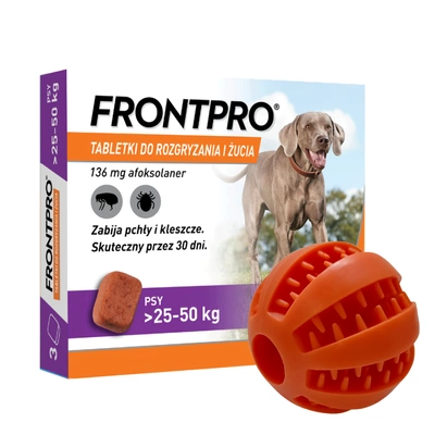  Frontpro tabletki na pchły i kleszcze XL 136mg 25-50kg x 3tabl + Piłka na przysmaki GRATIS!