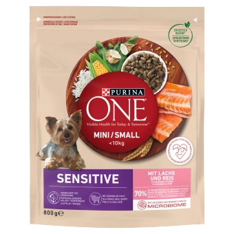 PURINA ONE Mini/Small Sensitive Łosoś, ryż - sucha karma dla psa - 3x800g