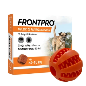 Frontpro tabletki na pchły i kleszcze M 28,3mg 4-10kg x 3tabl + Piłka na przysmaki GRATIS!