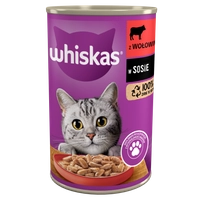 WHISKAS Adult puszka 400 g - mokra karma pełnoporcjowa dla dorosłych kotów, kawałki z wołowiną w sosie