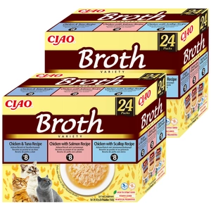 INABA Ciao Broth - karma uzupełniająca dla kota bulion o smaku kurczaka, łososia, tuńczyka i przegrzebek 2x(24x40g)