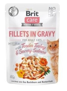 BRIT CARE Cat Pouches Fillets in Gravy with Tender Turkey &  Savory Salmon 85g