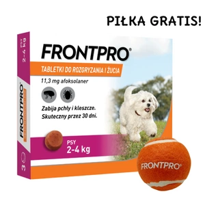 Frontpro tabletki na pchły i kleszcze S 11,3mg 2-4kg x 3tabl + Piłka GRATIS!