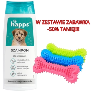 HAPPS - szampon pielęgnacyjny dla szczeniąt 200ml + NUXIE Zabawka gumowa dla psa - gryzak kość 14cm 50% TANIEJ!!